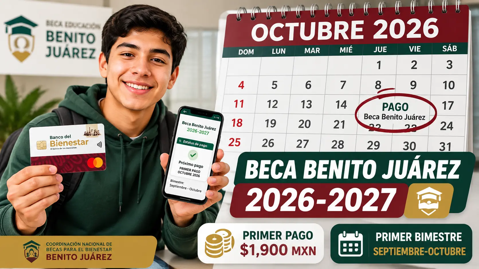 Beca Benito Juárez 2026-2027 primer pago en octubre