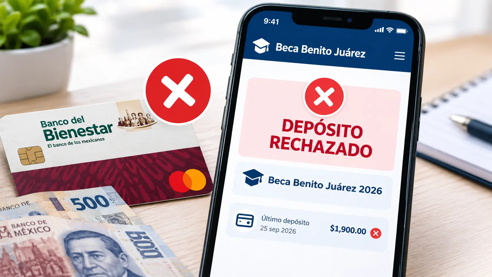 ¿Qué hacer si mi Beca Benito Juárez aparece “Depósito rechazado”? 1 Depósito rechazado de la Beca Benito Juárez 2026